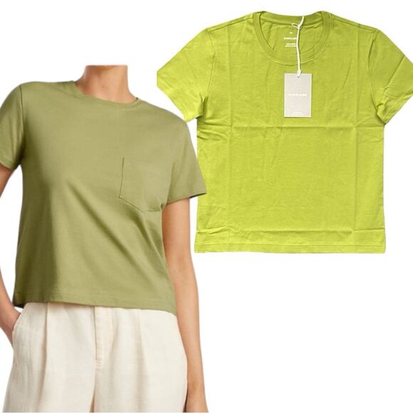 Everlane Box Cut Tee Womens XXS Green Organic Classiccore Elevated Basic Casual - Picture 1 of 9